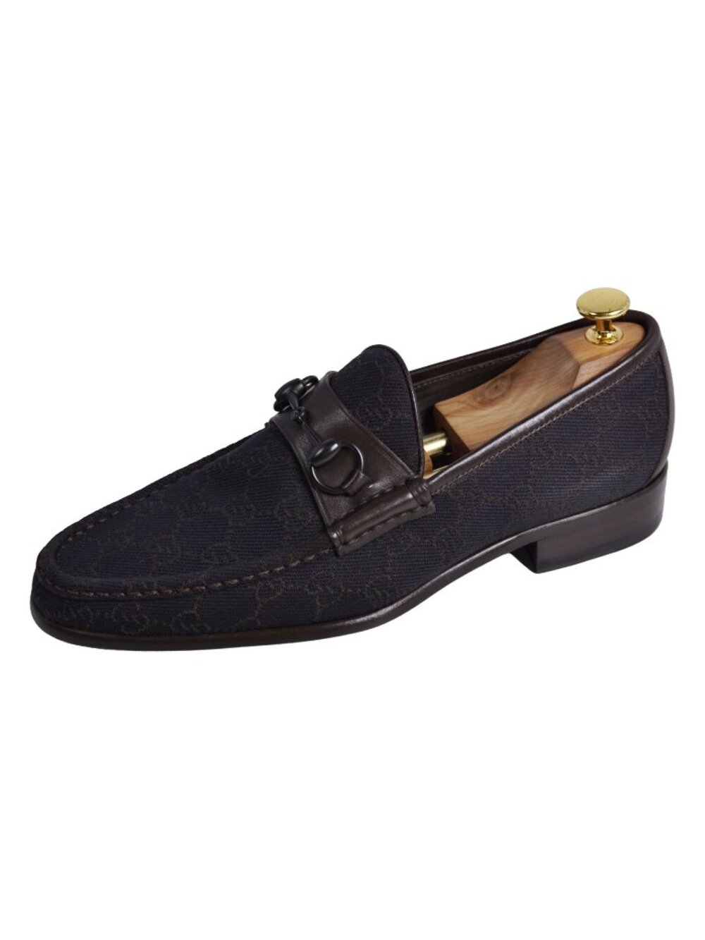 Gucci Loafers Moccasins Business Shoes Horsebit GG Pattern Leather Canvas Black